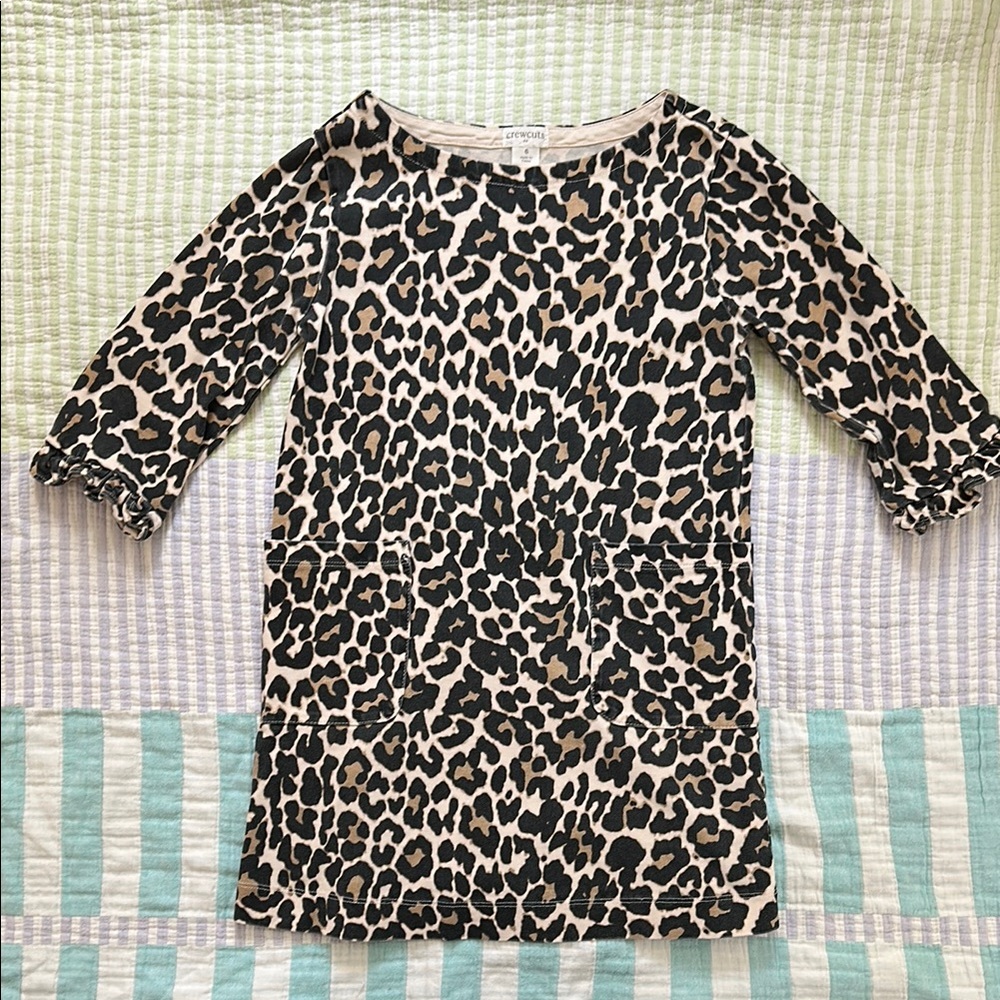 Crewcuts Leopard Print Dress with Ruffled Sleeves